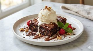Brownie con helado de vainilla