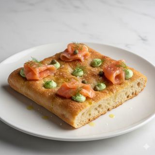 Mega focaccia con salmón