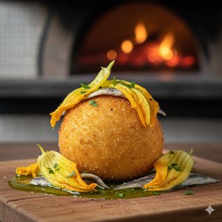 Bufala campana 50 g fritta con fiori e alici