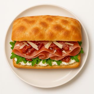 Schiacciata z prosciutto, rukolą i mascarpone