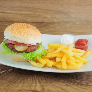 Vege burger i pomfrit