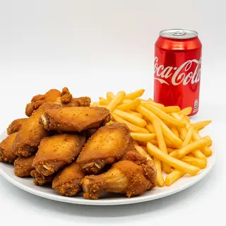 Alitas de pollo (6 uds.) con patatas y lata