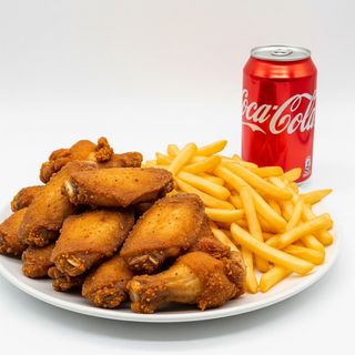 Alitas de pollo (6 uds.) con patatas y lata