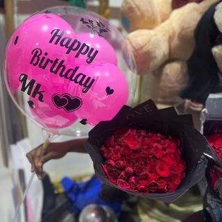 Red Handbouquet With Balloon of 5 batches of 20stems