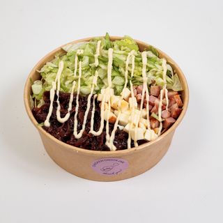 Zdjele s basmati rižom i panceta s džemom od kapule