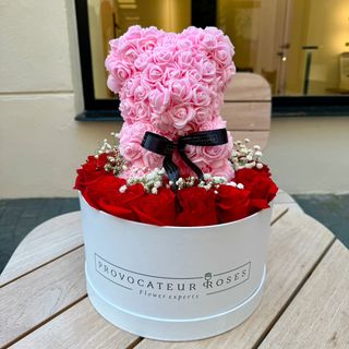 Pink flower teddy rose box 