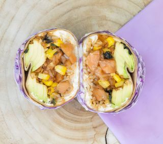 Salmon cream poke burrito