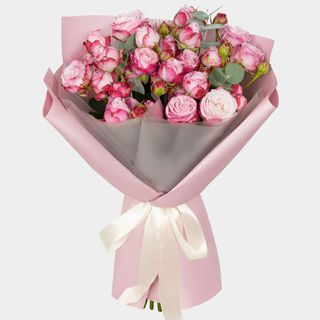 Букет з 5 рожевих піоновидних троянд