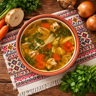 Supa de pui cu taitei si legume
