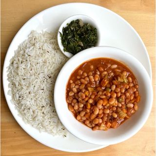 White Bean Stew with Jeera rice and Creamed mchicha 