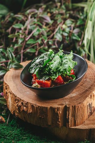 Салат из маринованной телятины и овощами под пикантным соусом