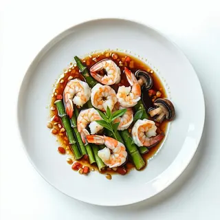 Gamberetti con bambu e funghi