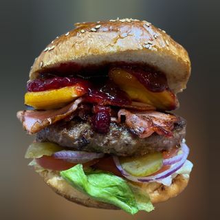 Burger górala ( 200g wołowiny ) + 100g frytek 
