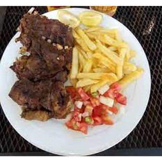 Chips and goats meat