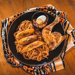 Jollof Spaghetti + Chicken + Coleslaw + Drink