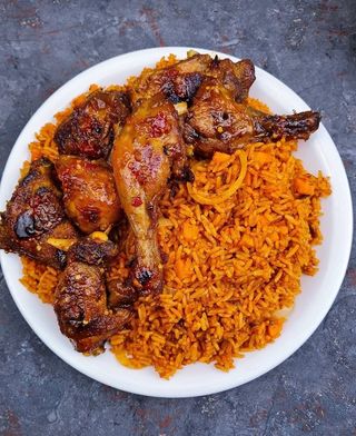 Jollof Rice with Chicken and Ripe Plaintain