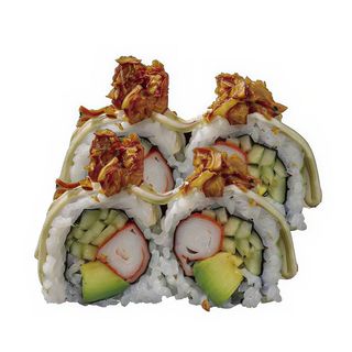 104. Uramaki Surimi, Aguacate, Pepino, Cebolla Crujientes (8 Uds)