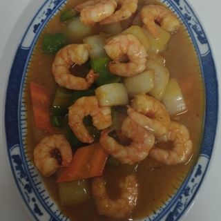 Gambas con salsa  curry