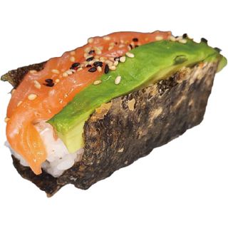 Taco sushi de salmón con aguacate y queso