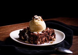 Chocolate brownie with ice-cream