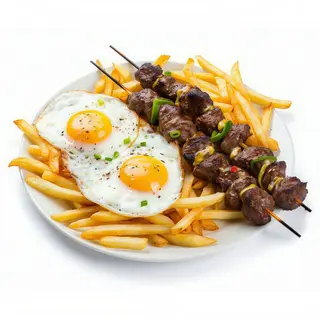 HUEVOS CON PATATAS FRITAS Y PINCHOS MORUNOS