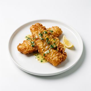 Pescado rebozado con salsa de limón