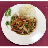 51. Cerdo salteado con verduras combinado con arroz blanco