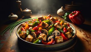 Pui cu ardei și ciuperci