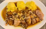 Св.джолан с гъбен сос и картофено пюре