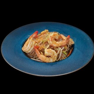 Spaghetti di Soia con Gamberi e Verdure