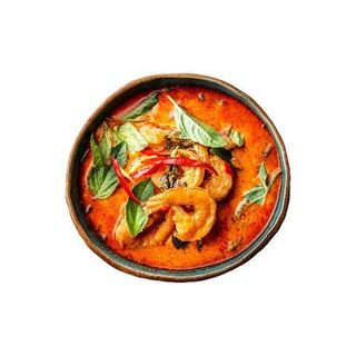 Langostino Con Verduras En Salsa Curry Rojo Thai