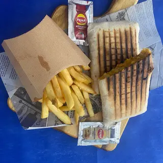 Taco de gambas + patatas fritas 