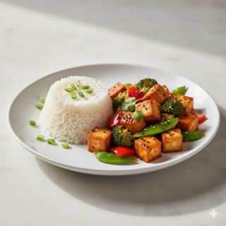 Arroz con tofu (vegetariano)