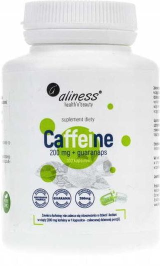 Kofeina 200mg + Guarana 40mg Caffeine + Guarana 100 kapsułek Aliness