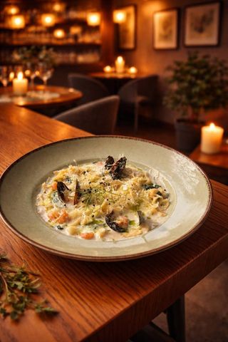 Паста з морепродуктами та шпинатом