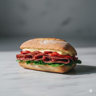 Ventricina, crema 4 formaggi, peperoni, insalata