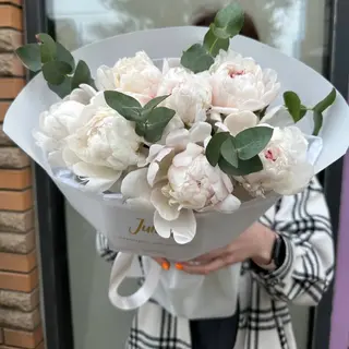 7 півоній з евкаліптом