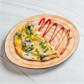 Омлет с грибами и зелёным луком