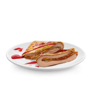 Naleśniki z serkiem czekoladowym i musem truskawkowym