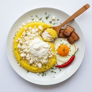 Mamaliga cu telemea de vaca si smantana cu o