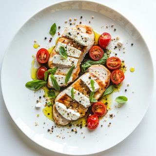 Pui cu sos de branza feta si rosii