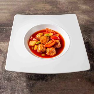 Polpette di pollo e cipolline in salsa agrodolce