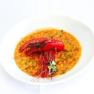 Arroz meloso con Carabineros a la plancha