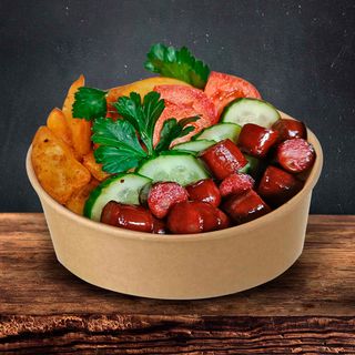 Боул з картоплею по селянськи та мисливськими ковбасками (270г)