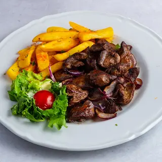Šampinjoni na puteru i belom luku, pire i kupus salata