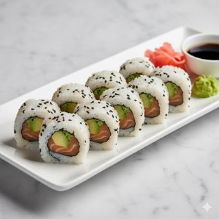 Uramaki Salmón Flameado, Aguacate y Queso 8uds