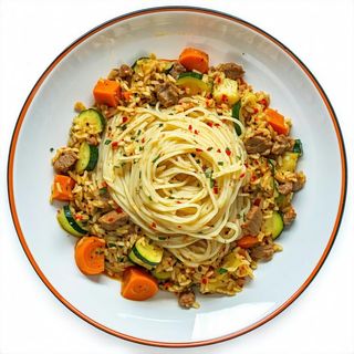 22. Spaghetti di riso saltati con verdure e vitello