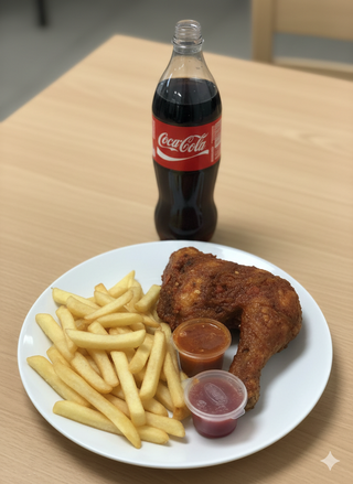 Chips and chicken plus soda