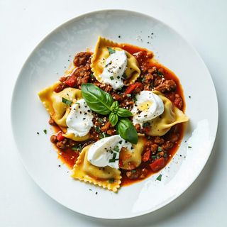 Agnolotti al ragù  di salsiccia e stracciatella di Burrata