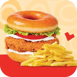Donut Chicken Burger and Chips